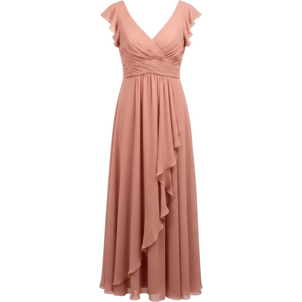 Azazie Omari Bridesmaid Dress NWT Champagne Rose Pink Chiffon Maxi Plus Size 26
